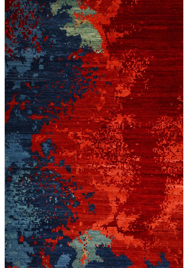 Moderner abstrakter persischer Magma-Wollteppich in Rot- und Blautönen, 10' x 14' im Angebot 1