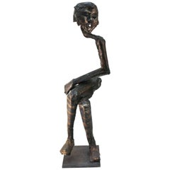 Modern Abstract Metal Seated Sculpture with Crossed Legs