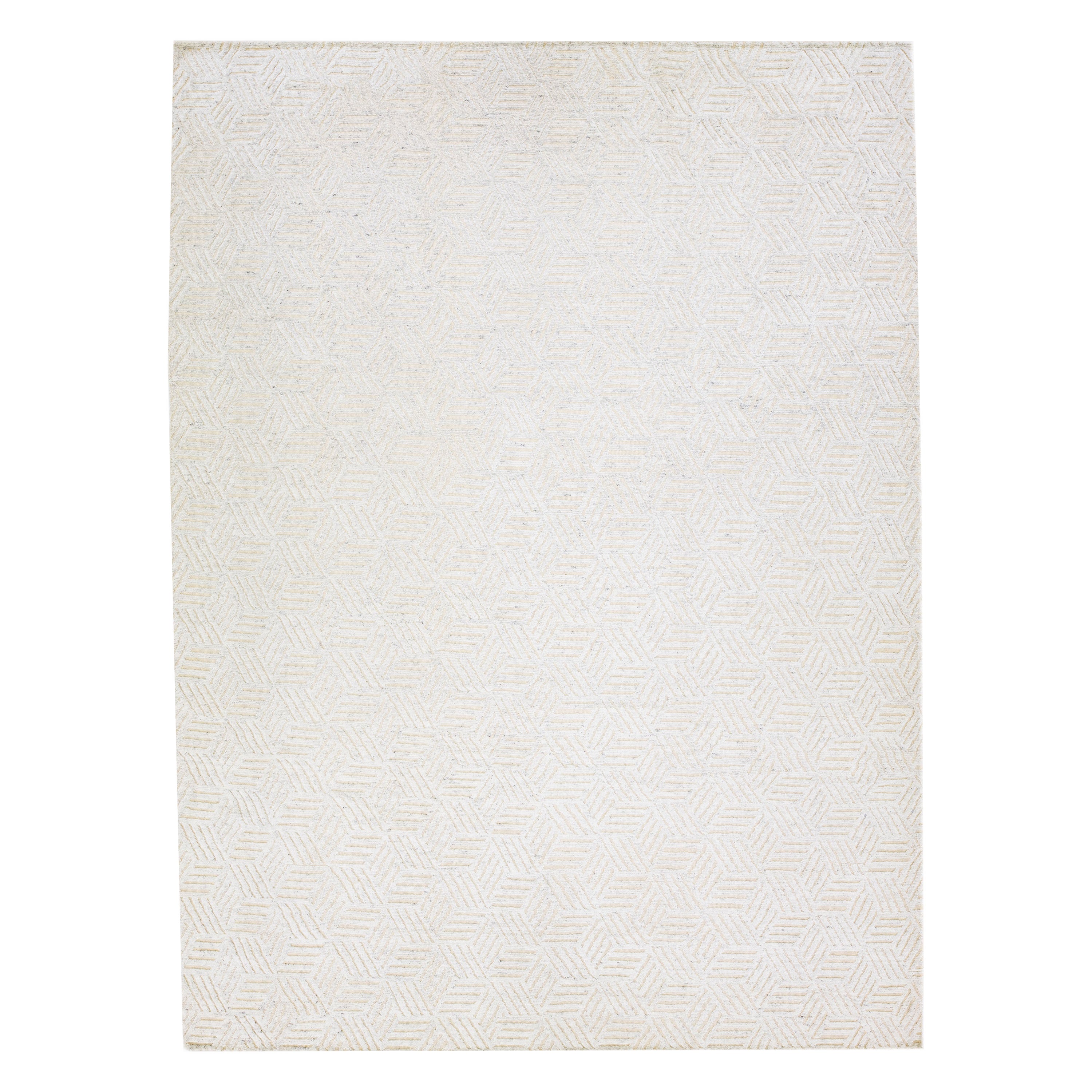 Modern Abstract Moroccan Style Handmade Ivory Wool Rug