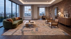 Modern Abstract Moroccan-Style Handmade Wool Rug with Multi-Color Earthy Tones