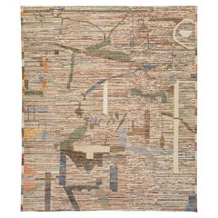 Modern Abstract Moroccan-Style Handmade Wool Rug with Multi-Color Earthy Tones