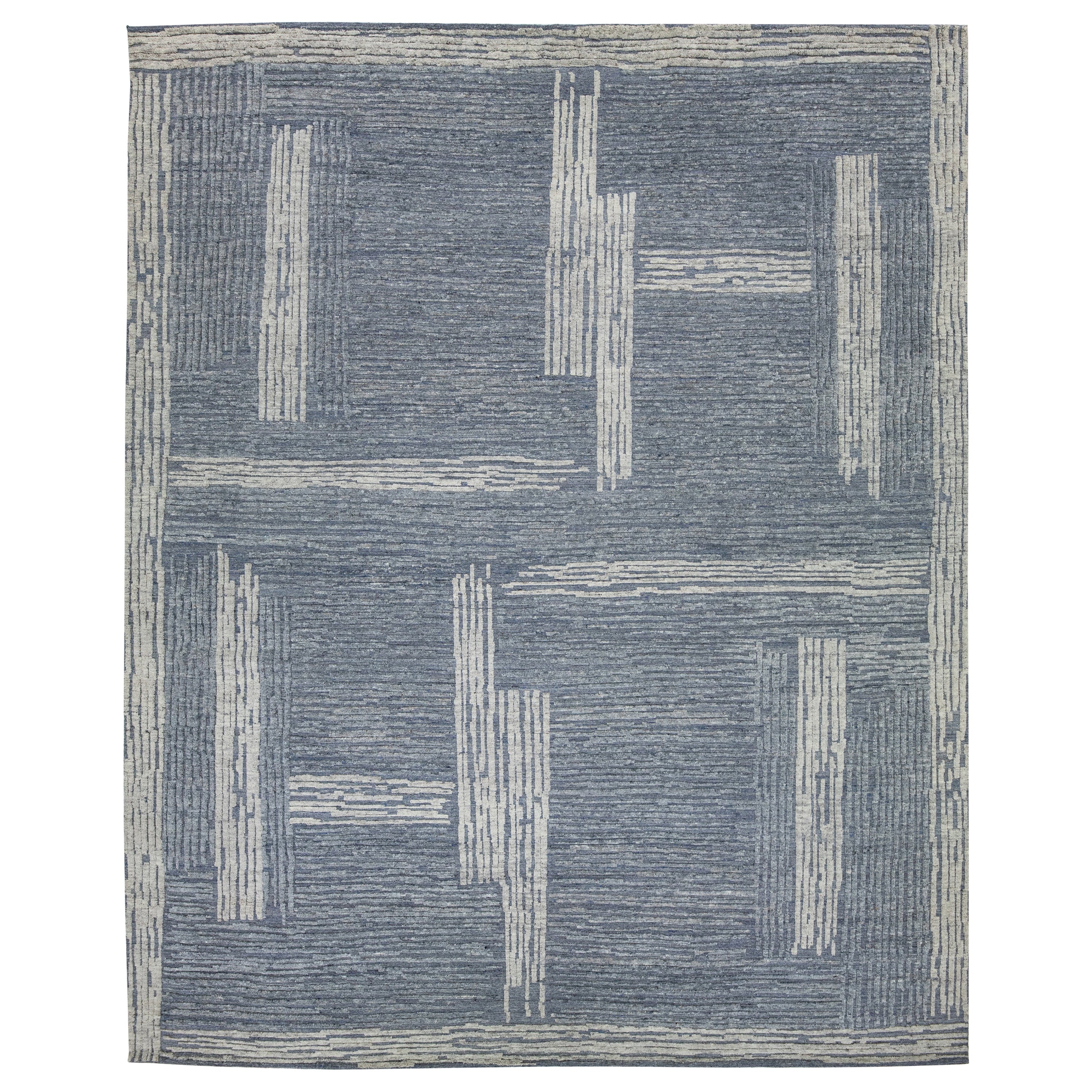 Modern Abstract Moroccan Style Wool Rug In Light Blue By Apadana