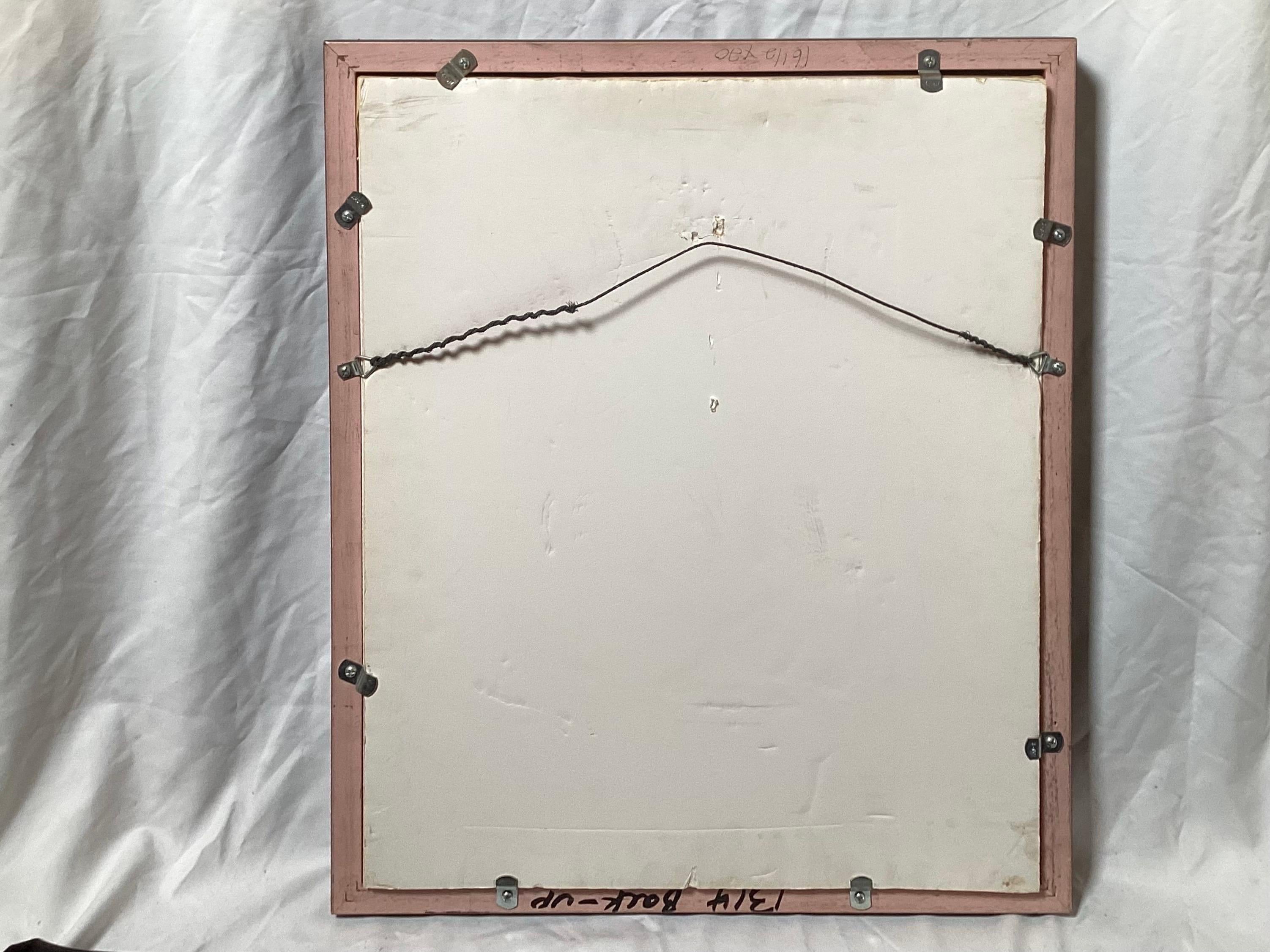 Modernistisches abstraktes Öl auf Leinwand aus den 1960er Jahren mit einem schönen Messingrahmen
Vorzeichenlos
Guter Zustand