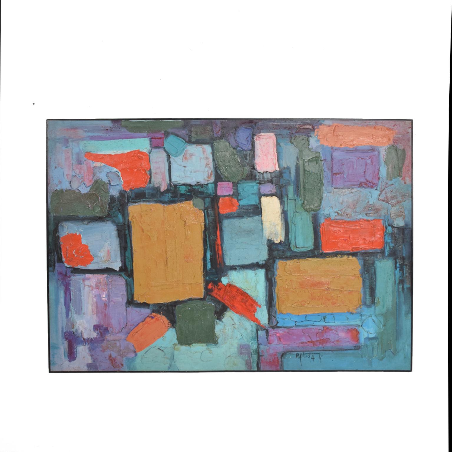 Mid-Century Modern Modern Abstract Oil on Canvas, Signed 1994