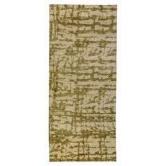 Modern Abstract Organic Grid Beige With Olive Silk Rug "Lichen"