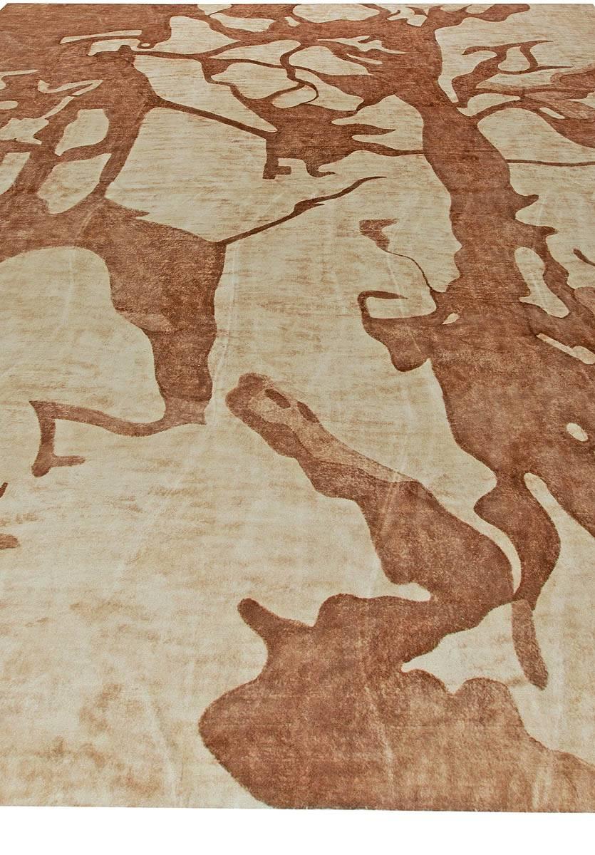Hand-Knotted Modern Abstract Organic Wool Rug in Beige & Terracotta by Doris Leslie Blau For Sale