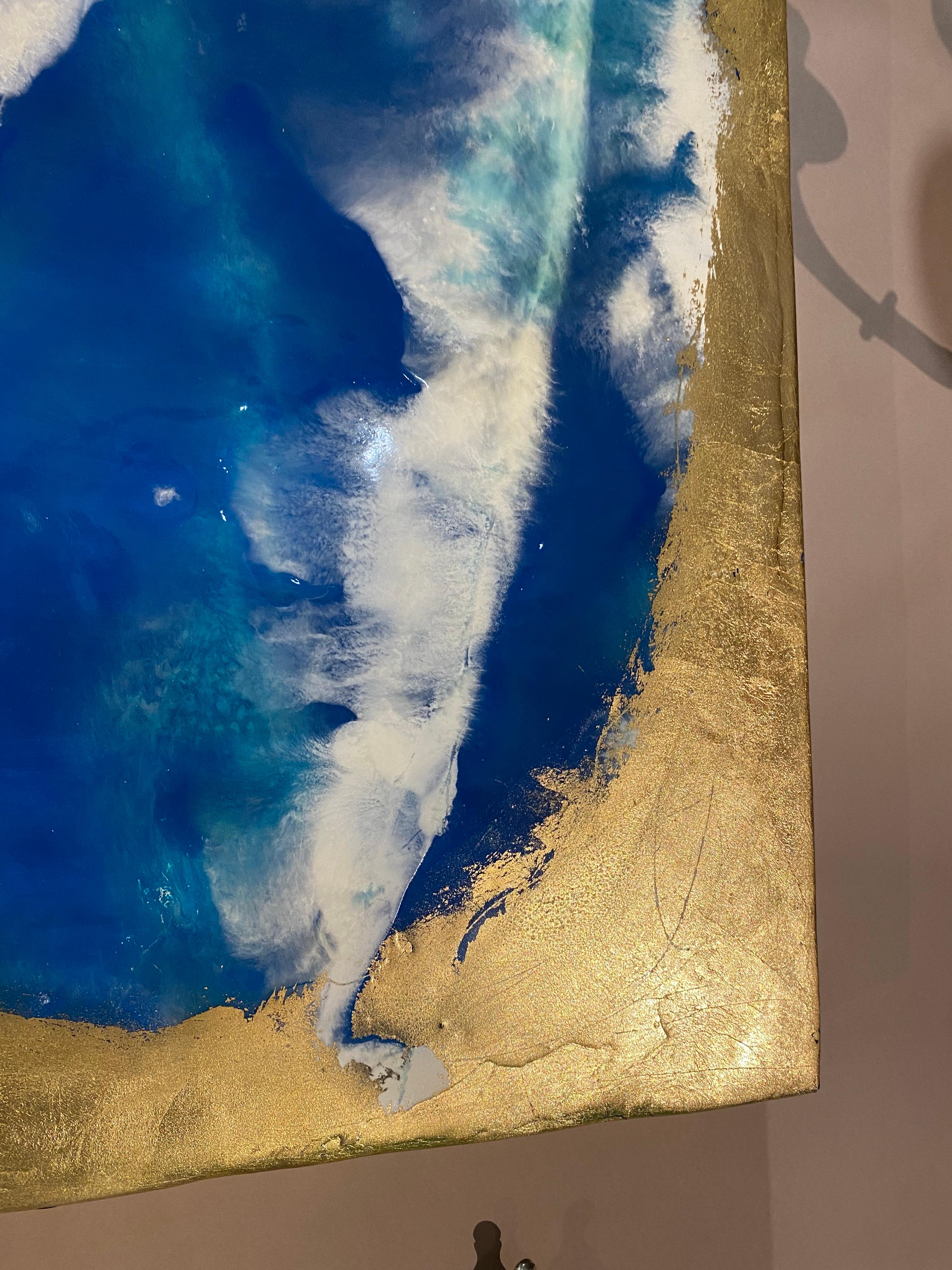 Modernes modernes abstraktes Gemälde aus Acryl und Blattgold, signiert Französisch (amerikanisch) im Angebot