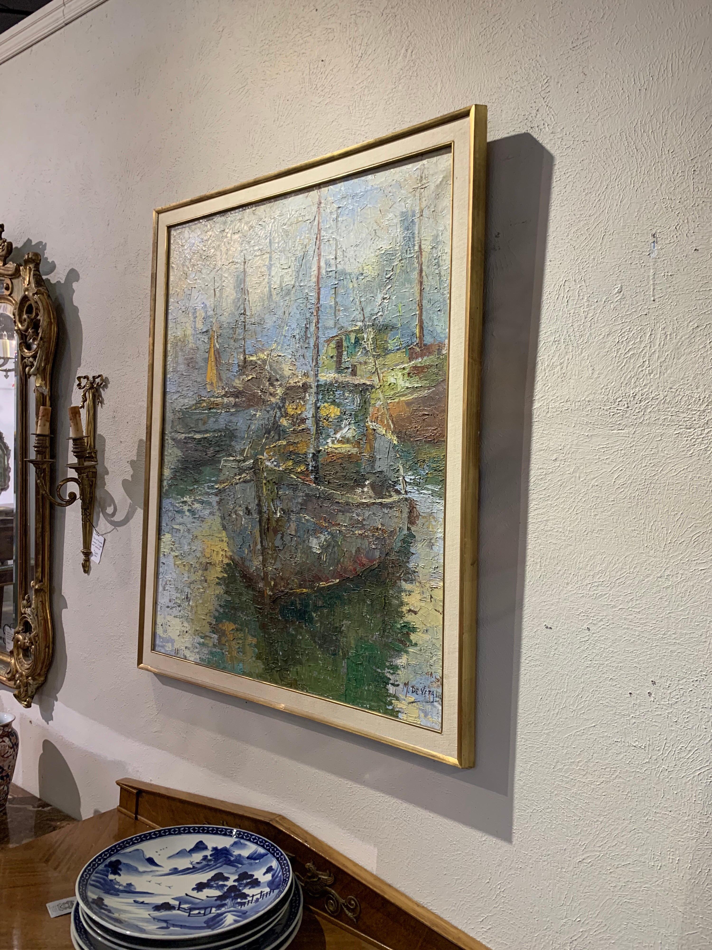 Modern Abstract Painting of Boats In Good Condition In Dallas, TX