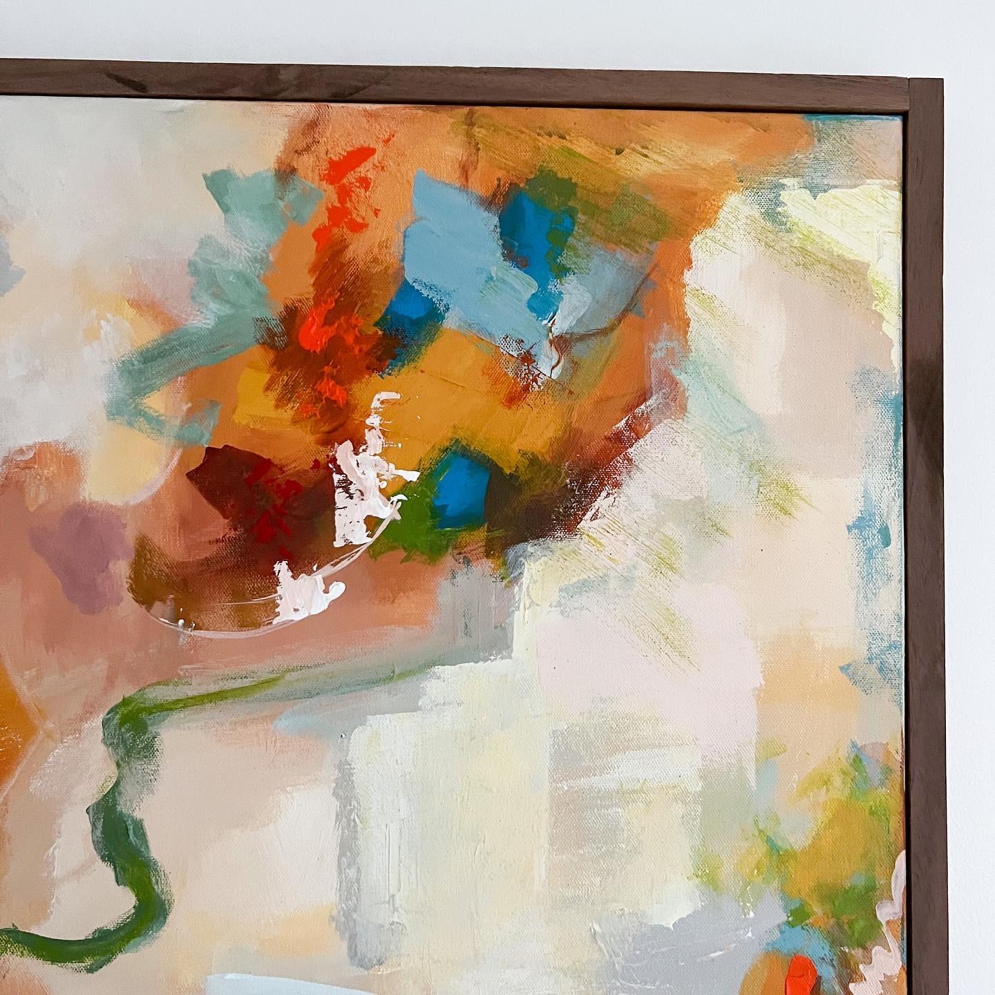Contemporary Modern Abstract Painting w/ Walnut Frame