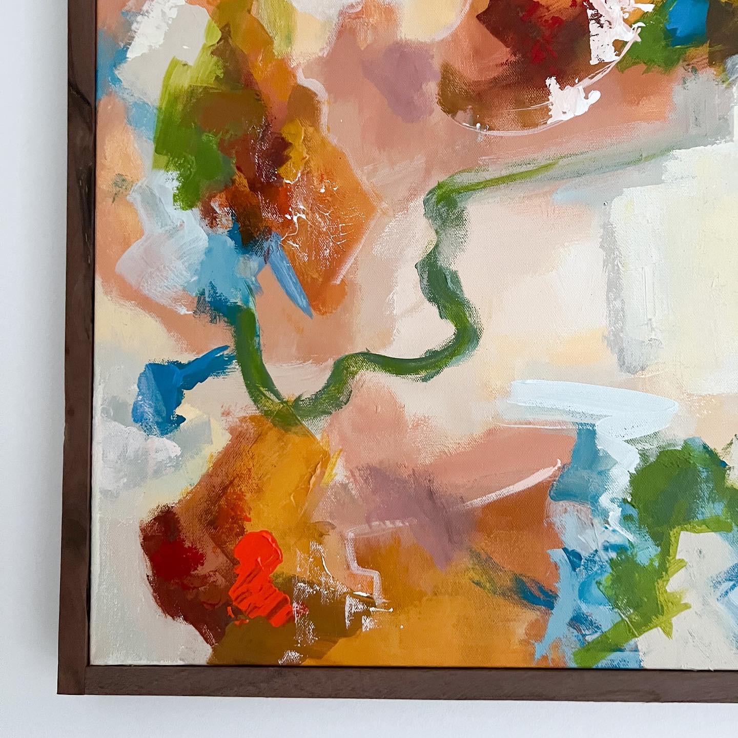 Modern Abstract Painting w/ Walnut Frame 2