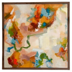 Modern Abstract Painting w/ Walnut Frame
