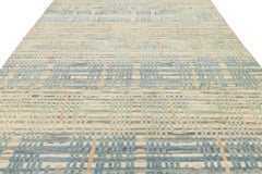 Modern Abstract Plaid Wool Area Rug – Coastal Blue & Sage Green 9x12
