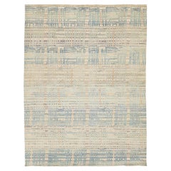 Moderner abstrakter karierter Wollteppich - Küstenblau & Salbei Grün 9x12