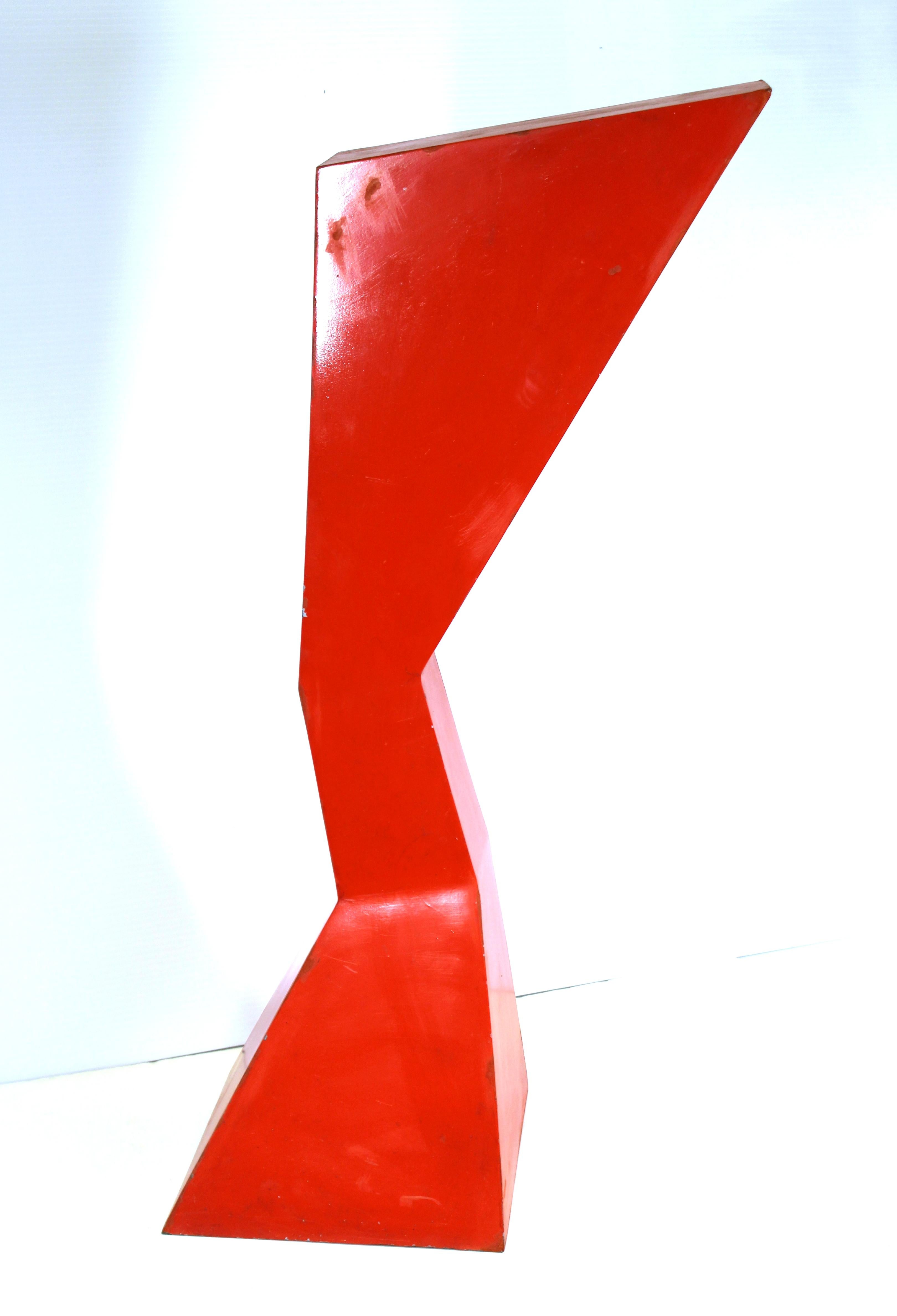 Modern abstract metal sculpture in red enameled metal. Likely made in the mid-20th century, the piece is in great vintage condition with age-appropriate wear.