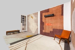 Tapis moderne abstrait rouge pêche et corail noué à la main en laine et soie