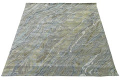 Modern Abstract Rug – Hand-Tufted Wool & Viscose – Blue, Gold, and Grey