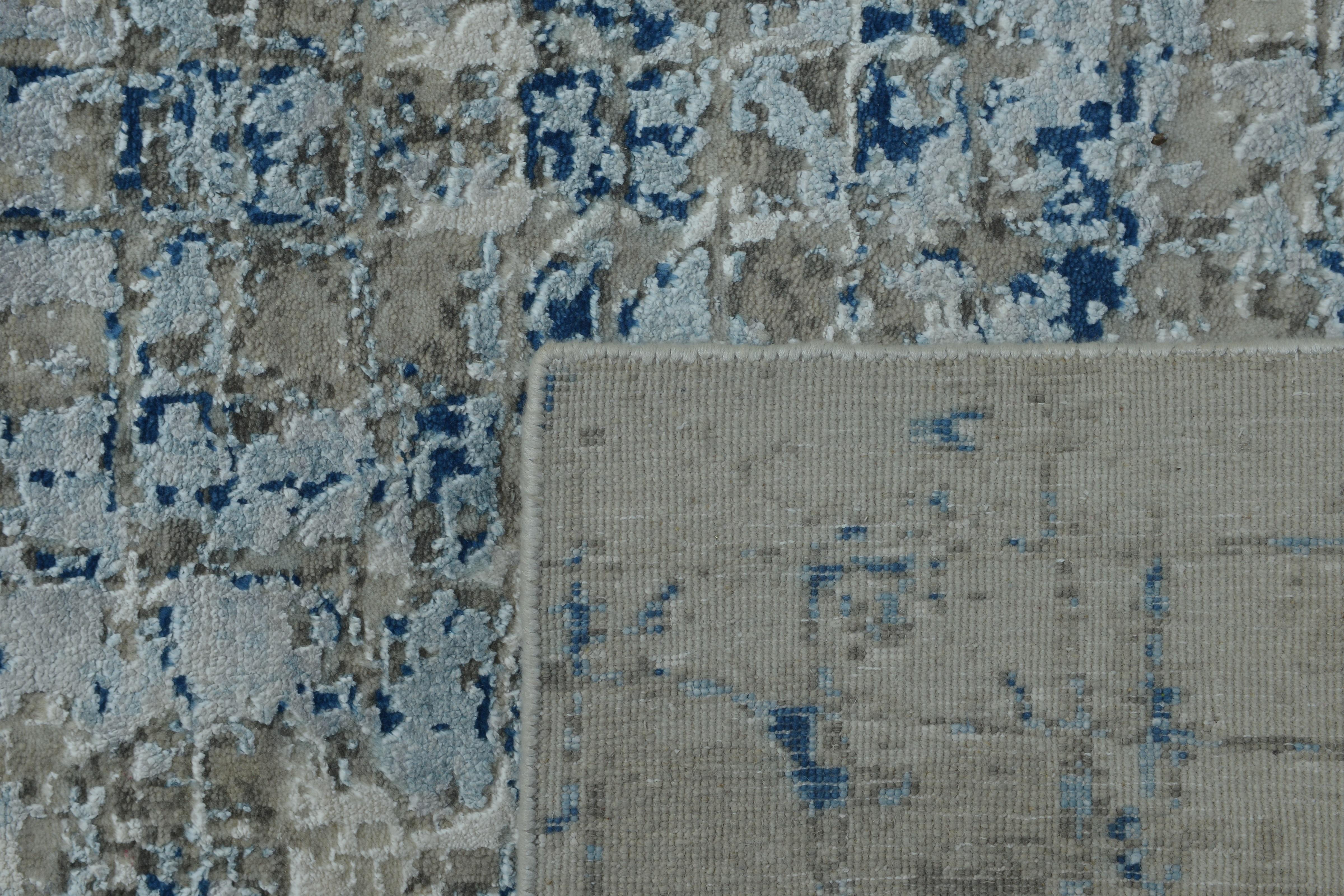 Contemporary Modern Abstract Rug in Beige and Blue All-Over Geometric Pattern by Rug & Kilim