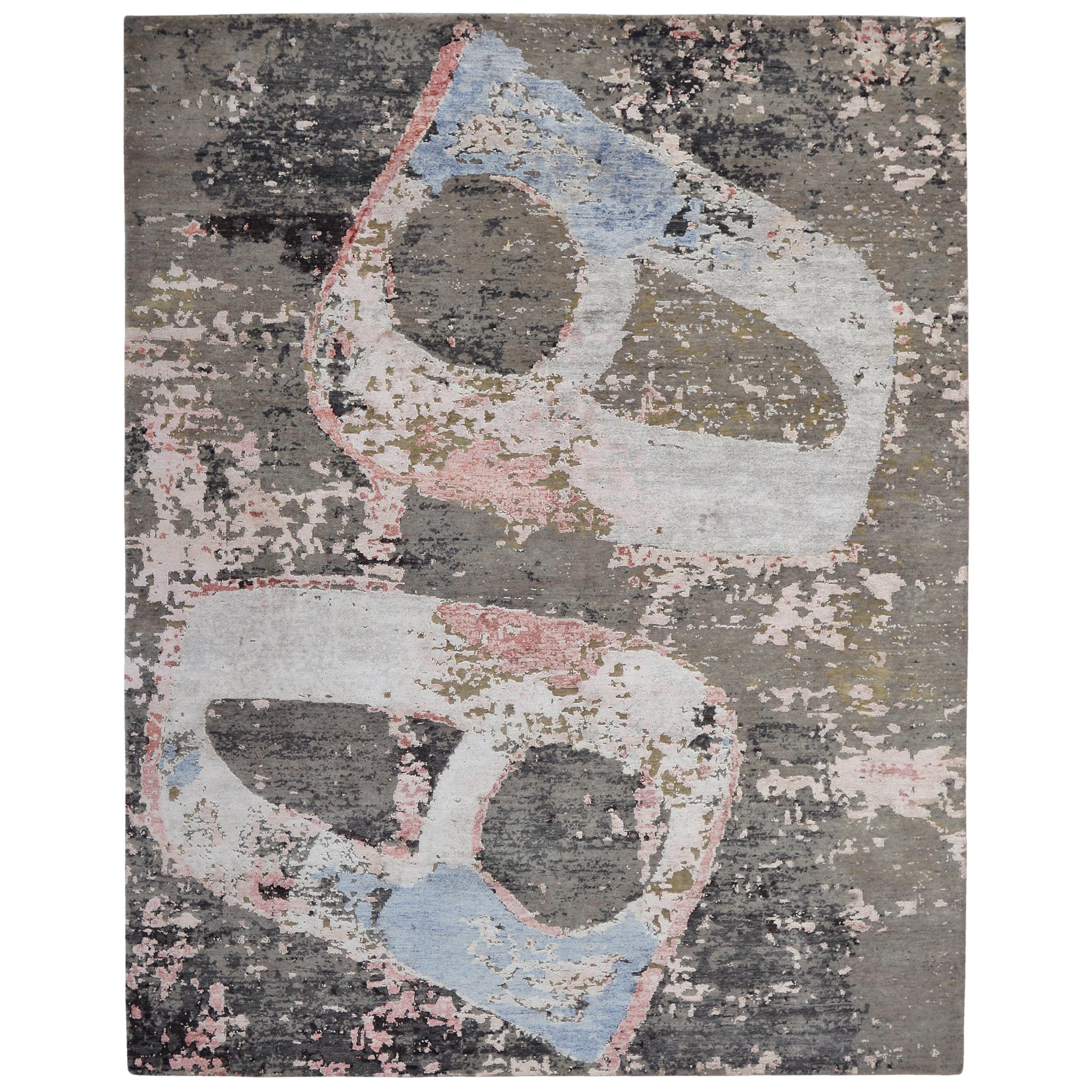 Modern Abstract Rug in Beige Gray and Blue All-Over Pattern by Rug & Kilim