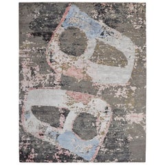 Modern Abstract Rug in Beige Gray and Blue All-Over Pattern by Rug & Kilim