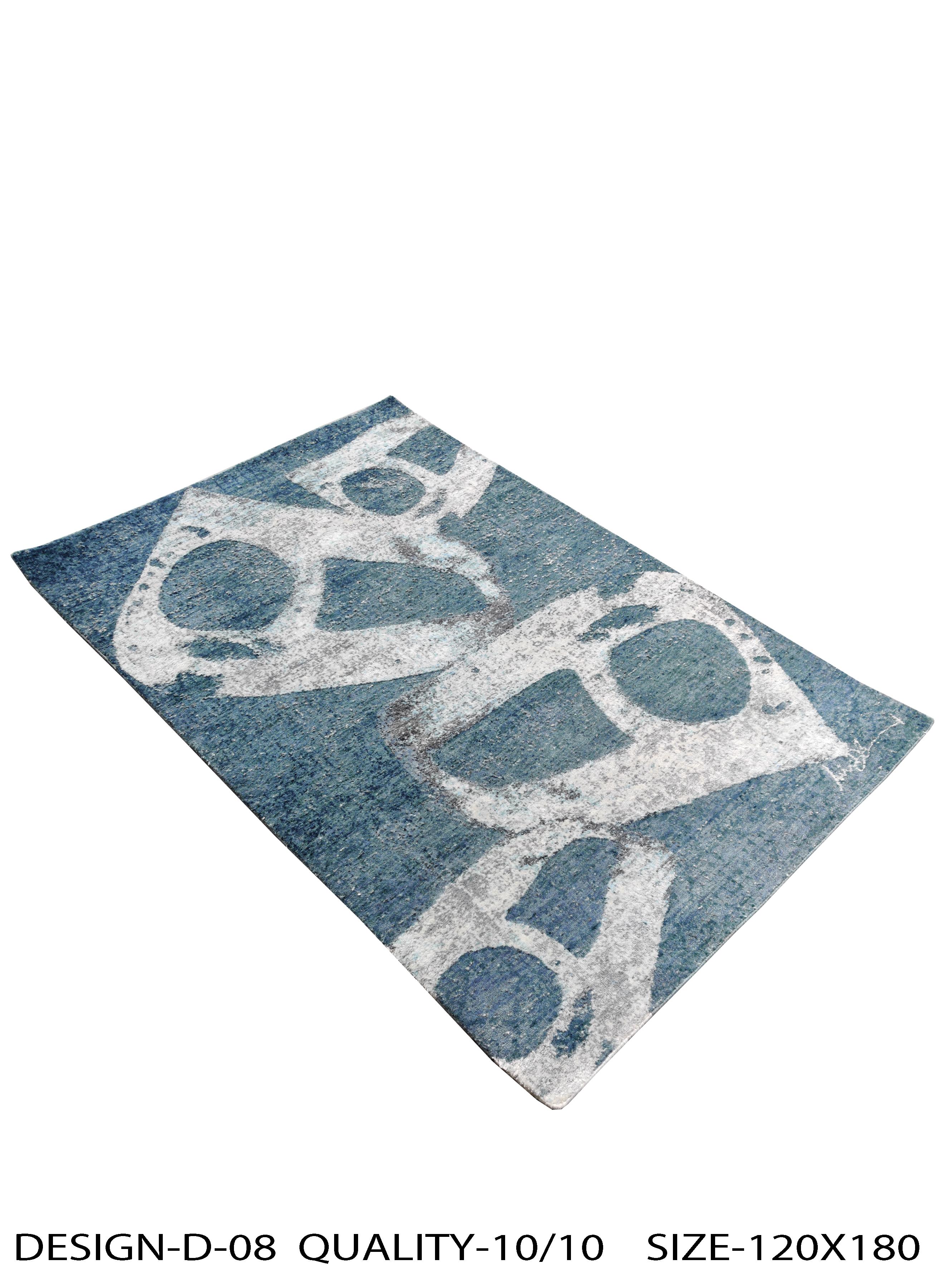 Indian Modern Abstract Rug in Blue and Beige-Gray Geometric Pattern by Rug & Kilim