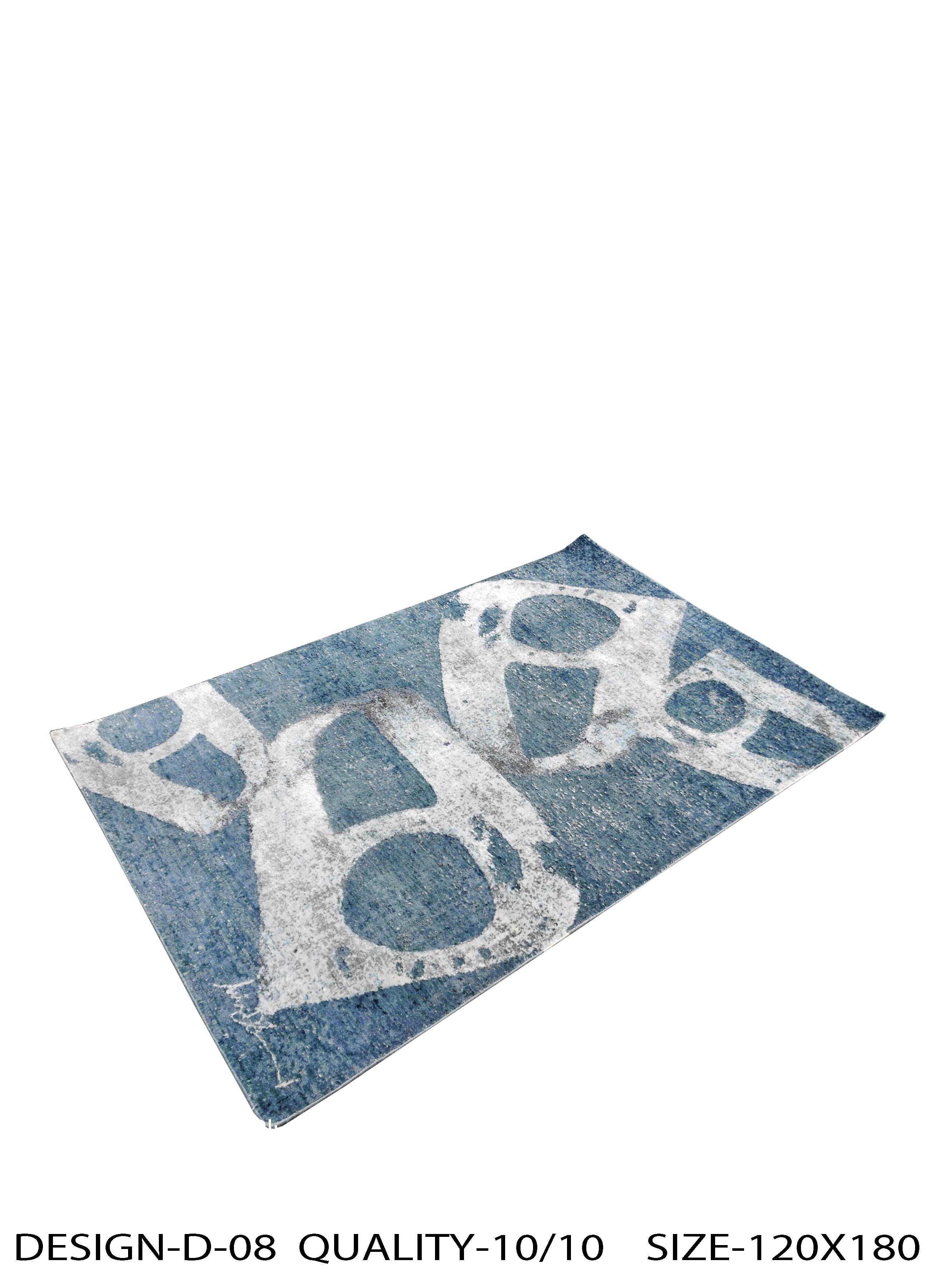 Hand-Knotted Modern Abstract Rug in Blue and Beige-Gray Geometric Pattern by Rug & Kilim