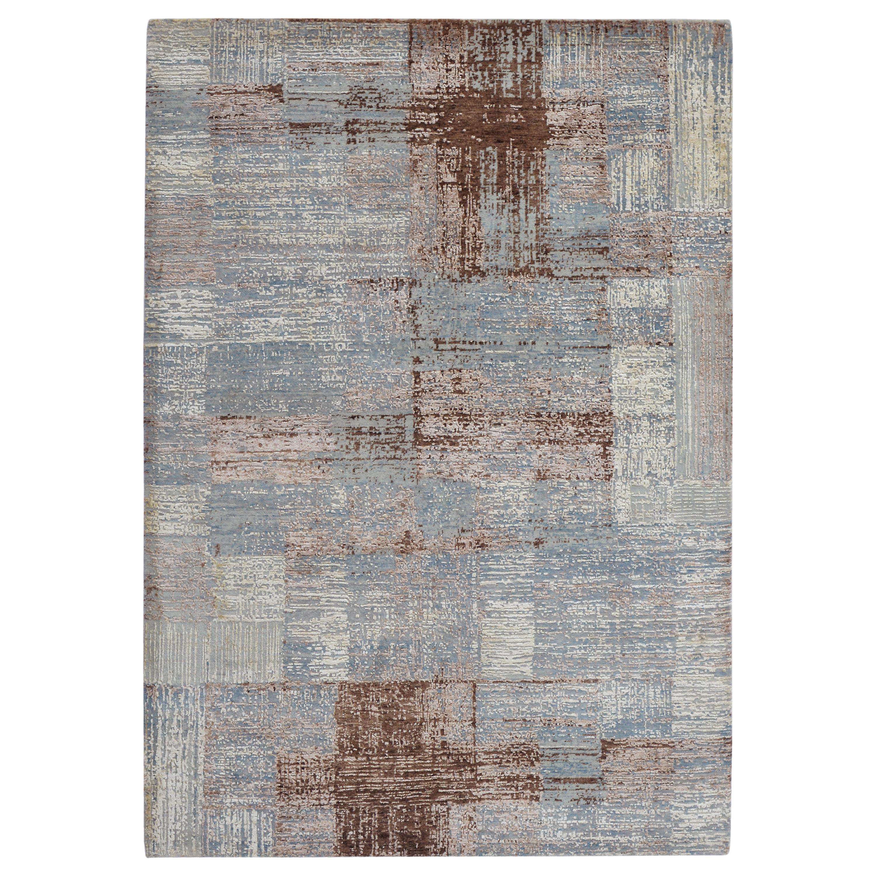 Modern Abstract Rug in Gray Blue and Brown Geometric Pattern by Rug & Kilim