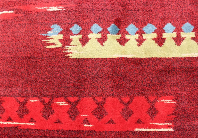 Modern Abstract Rug in Maroon, Barn Red, Carmine, Crimson and Lime ...