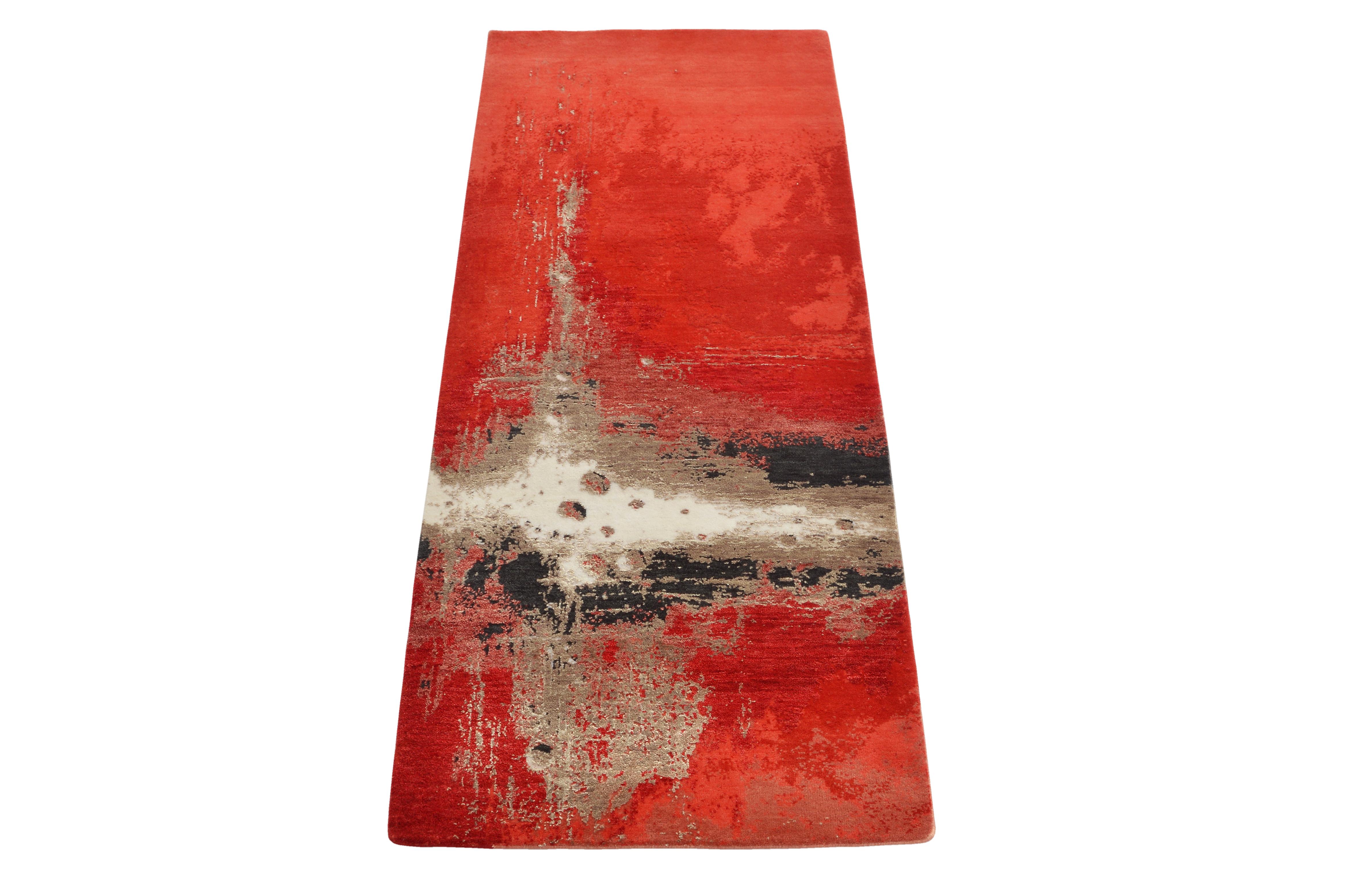 Hand-Knotted Modern Abstract Rug in Red and Beige Painterly Pattern by Rug & Kilim