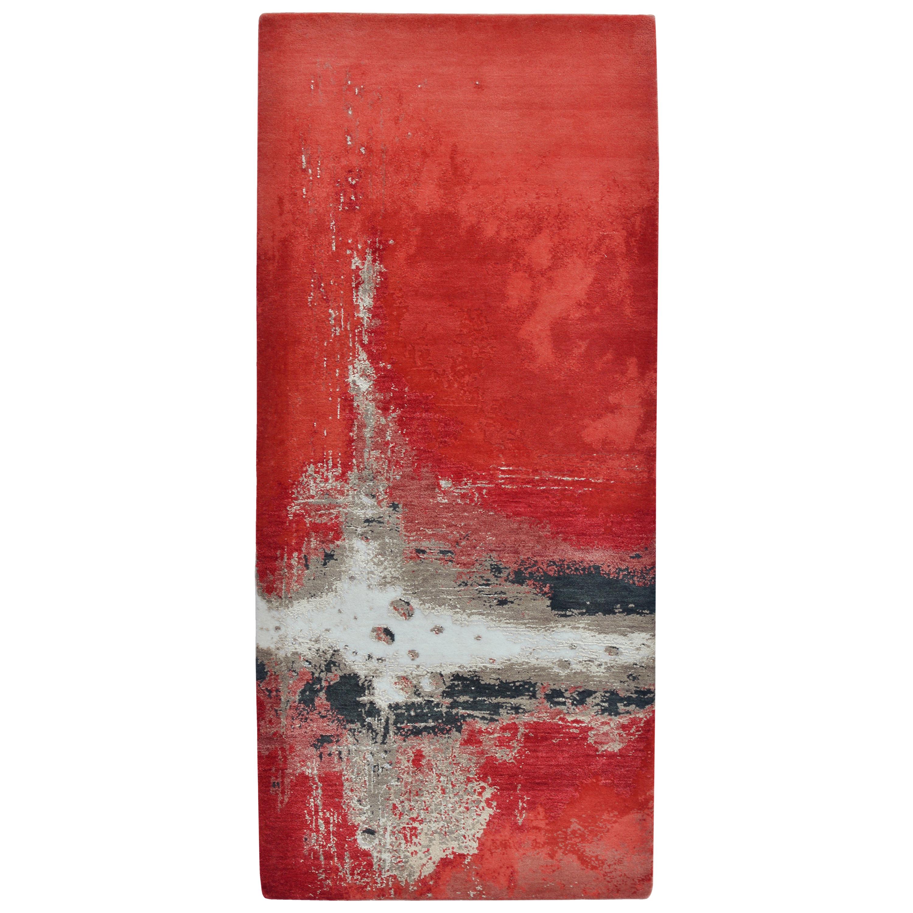 Modern Abstract Rug in Red and Beige Painterly Pattern by Rug & Kilim