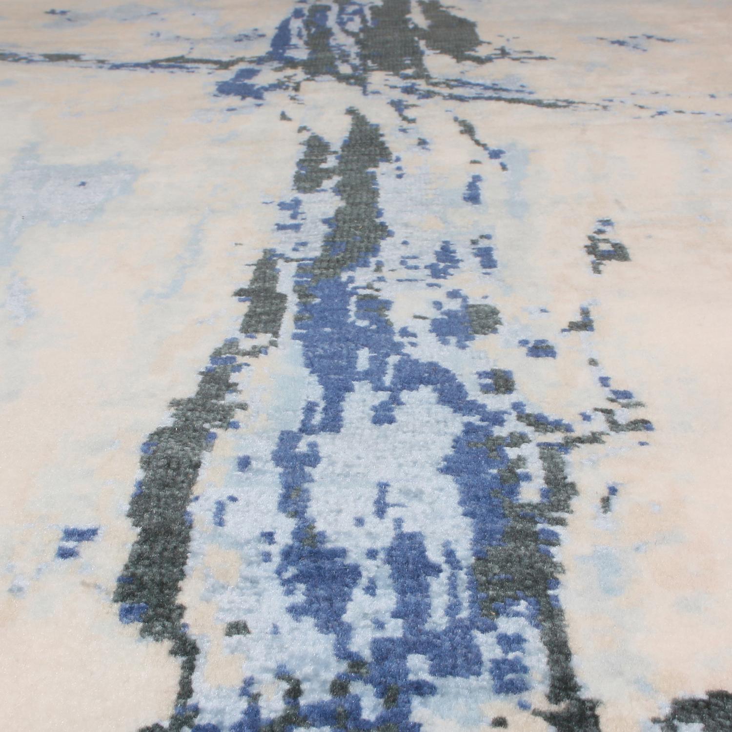 Other Rug & Kilim's Modern Abstract Rug with Beige and Blue Distressed Pattern For Sale