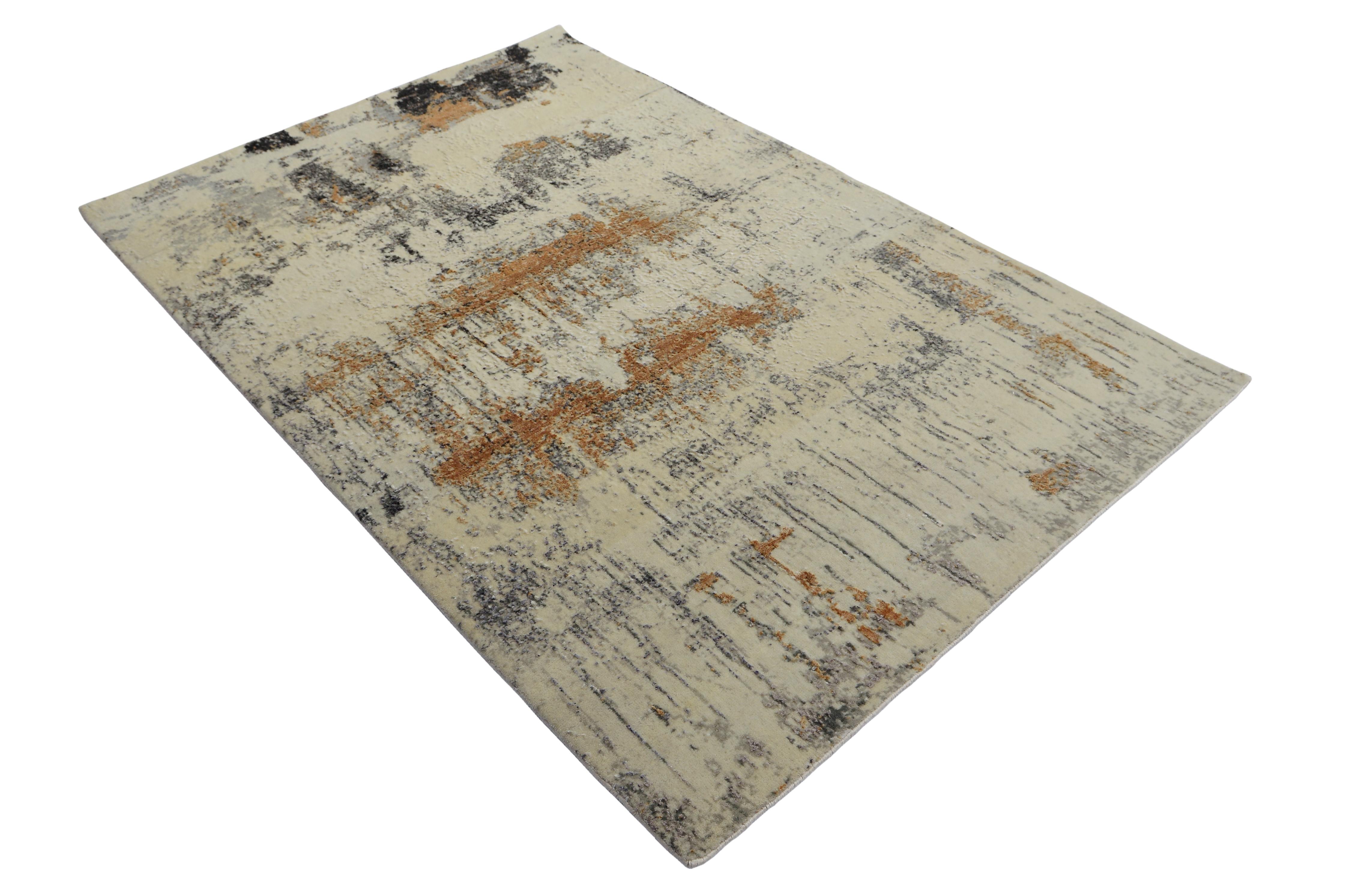 Indien Tapis moderne abstrait beige et gris argenté à motif sur toute sa surface de Kilim en vente