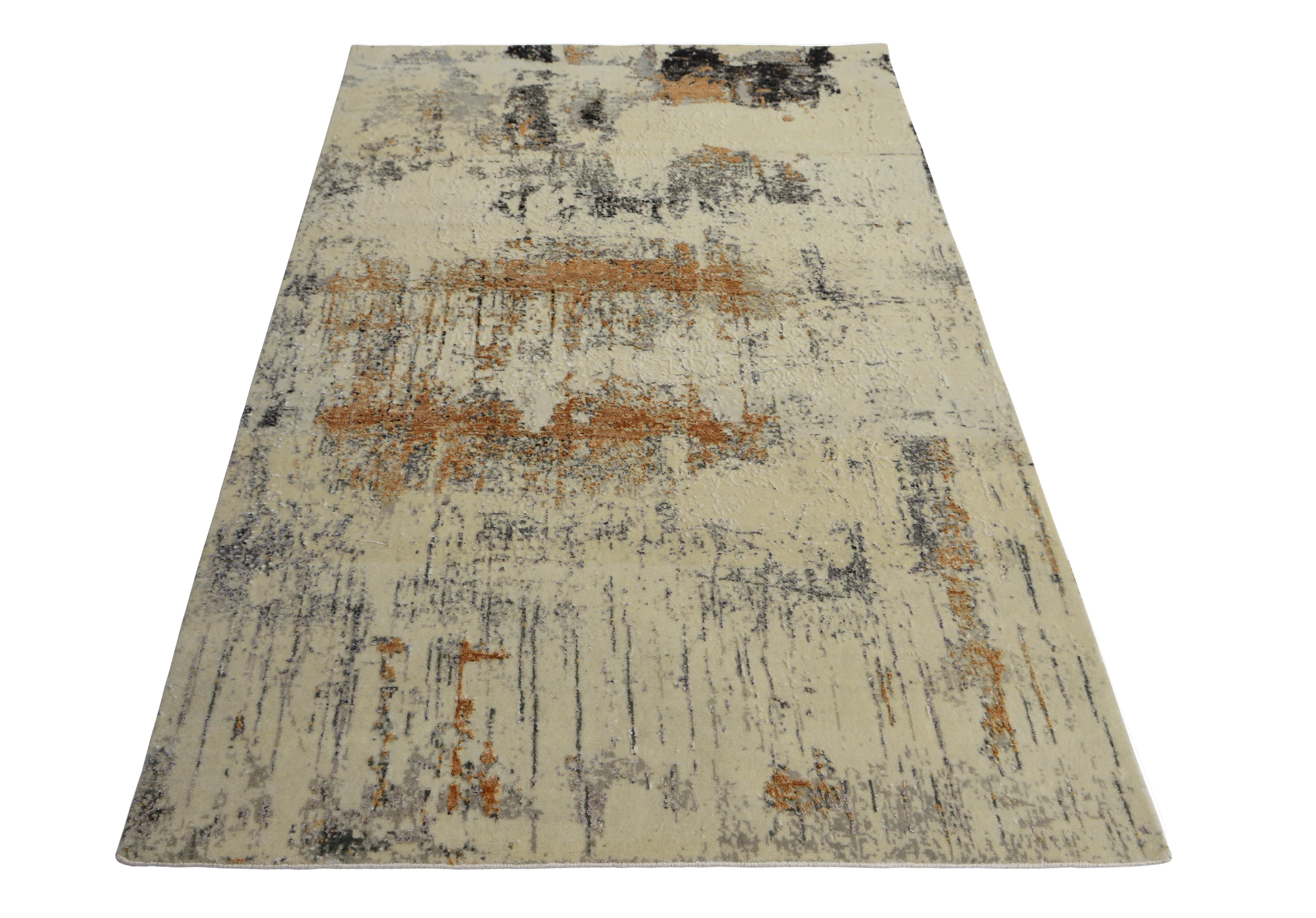 Modern Abstract Rug with Beige and Silver-Gray All-Over Pattern by Rug & Kilim In New Condition In Long Island City, NY