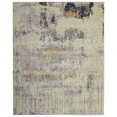 Modern Abstract Rug with Beige and Silver-Gray All-Over Pattern by Rug & Kilim