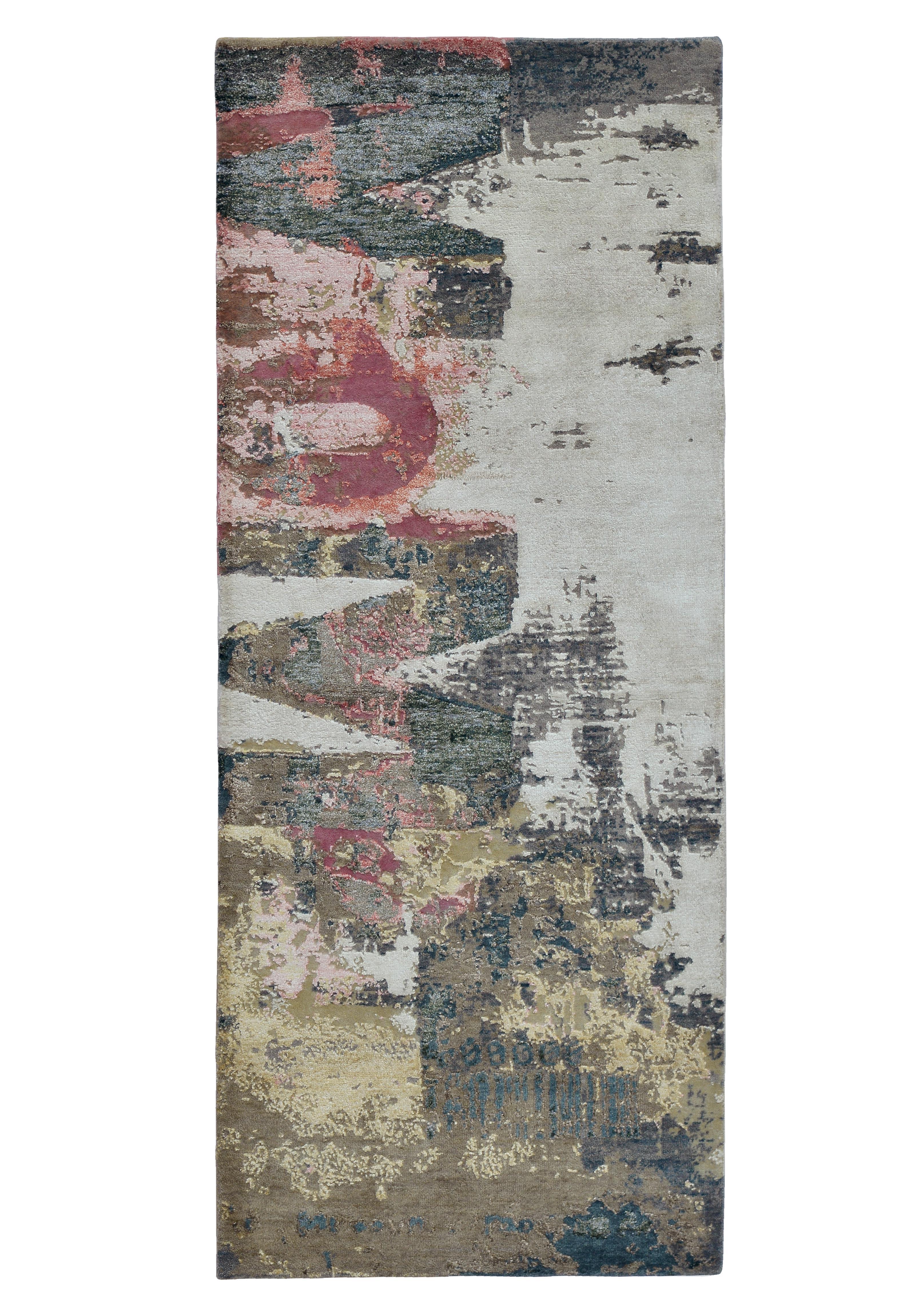 Contemporary Modern Abstract Rug with Beige Gray and Red All-Over Pattern by Rug & Kilim
