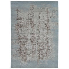 Modern Abstract Rug with Blue and Beige Brown Distressed Pattern by Rug & Kilim