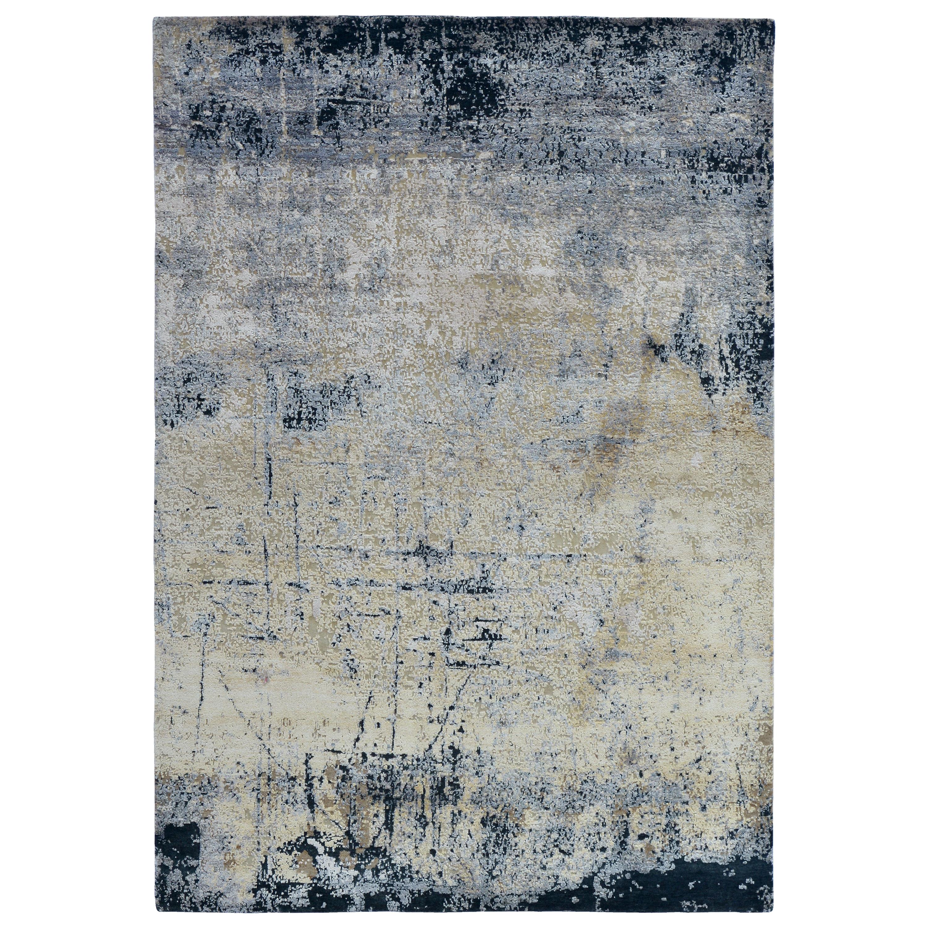 Modern Abstract Rug with Silver Gray and Blue AllOver Pattern by Rug