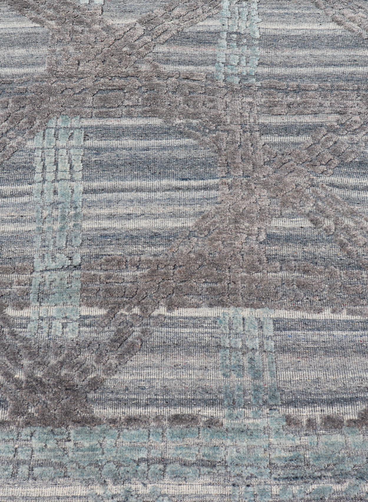 Modern Abstract Rug with Contemporary Design in Blue and Grey's In New Condition For Sale In Atlanta, GA