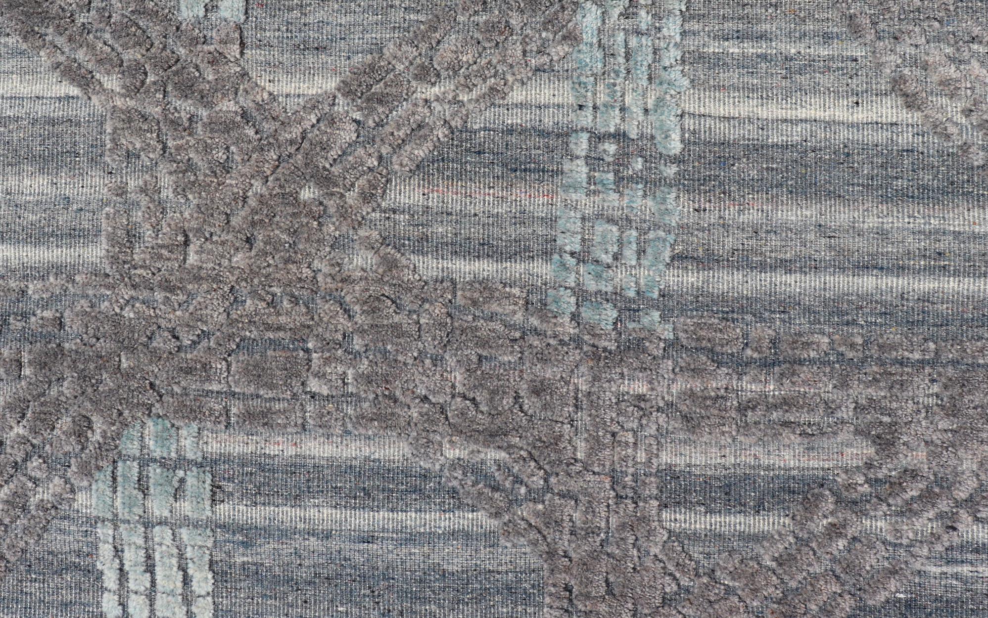 Modern Abstract Rug with Contemporary Design in Blue and Grey's For Sale 2