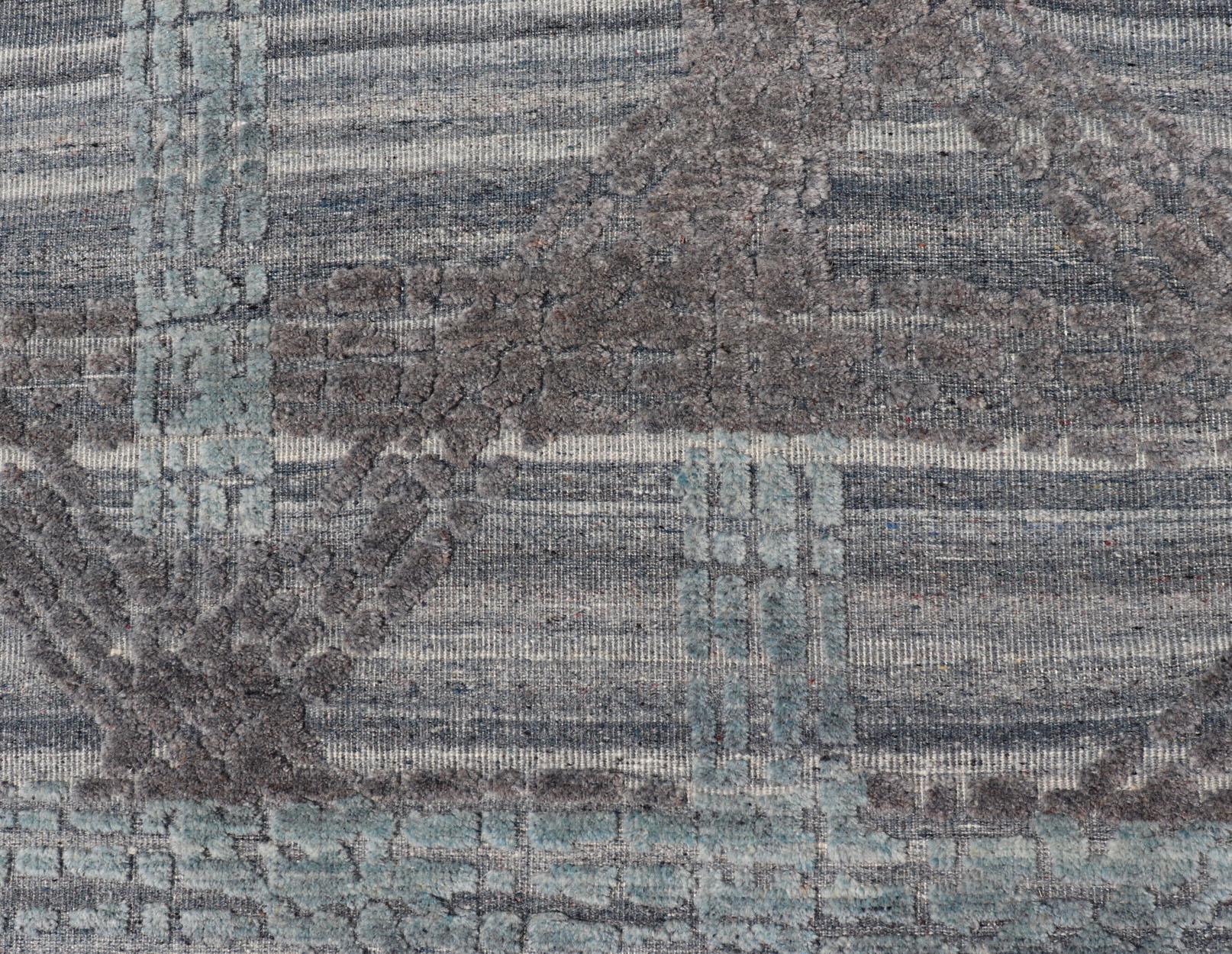 Modern Abstract Rug with Contemporary Design in Blue and Grey's For Sale 3