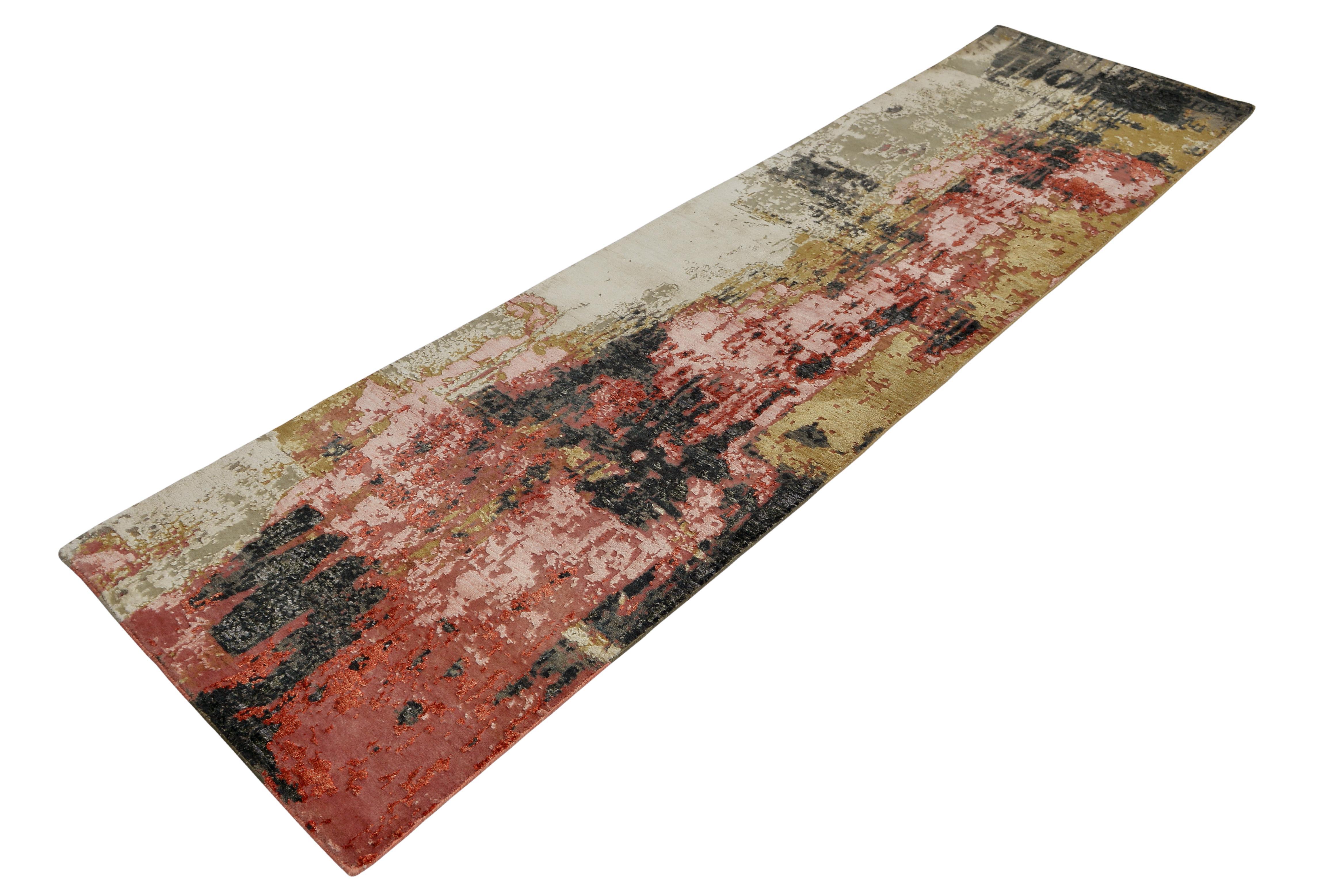 Moderner abstrakter Teppich & Kelim's Moderner Teppich mit grauem und beigem und braunem All-Over-Muster (Indisch) im Angebot