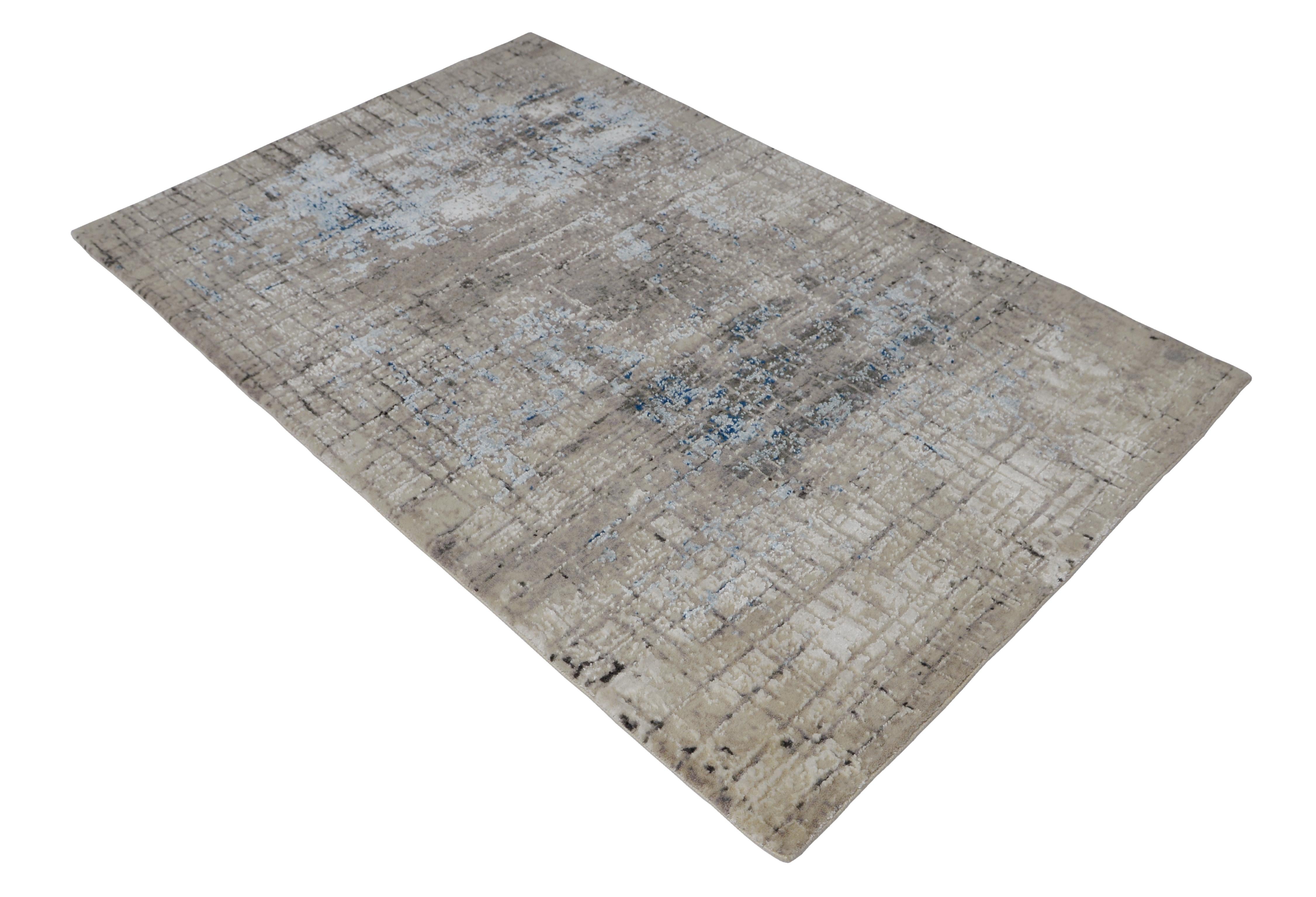 Indian Modern Abstract Rug with Gray and Blue All-Over Pattern by Rug & Kilim
