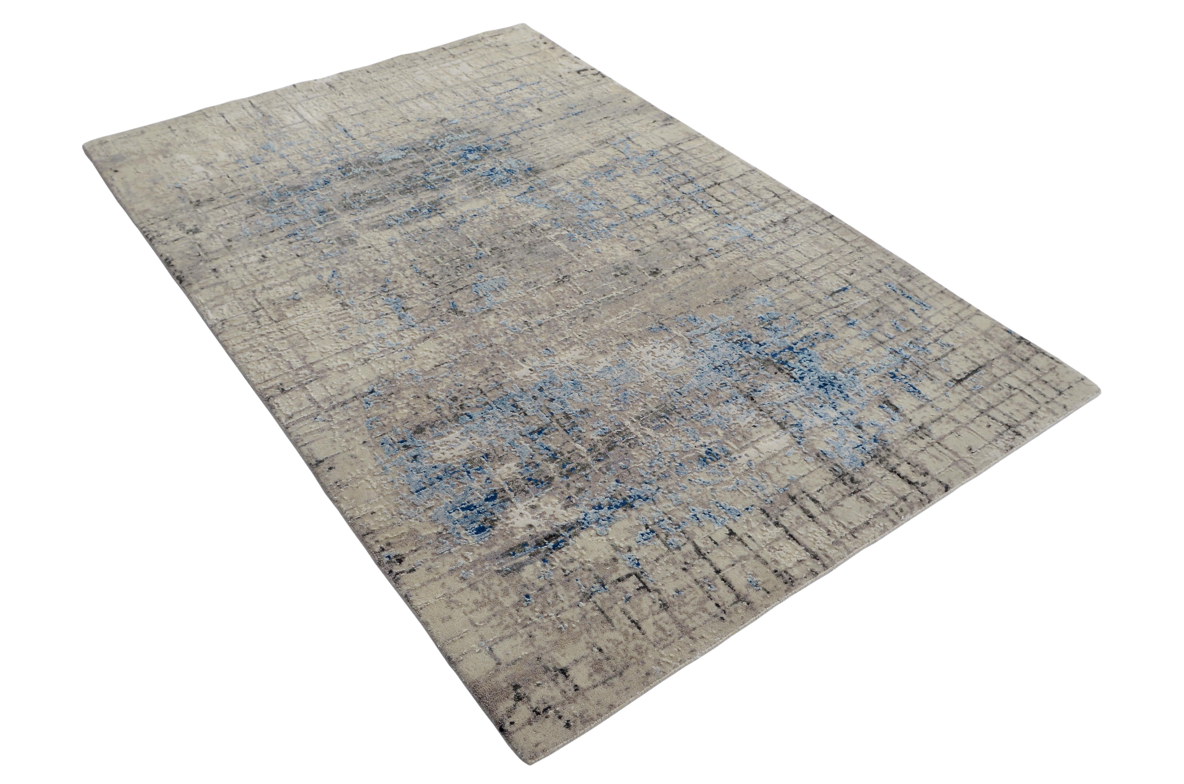 Hand-Knotted Modern Abstract Rug with Gray and Blue All-Over Pattern by Rug & Kilim