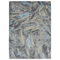 Modern Abstract Rug with Gray and Blue Distressed Pattern by Rug & Kilim