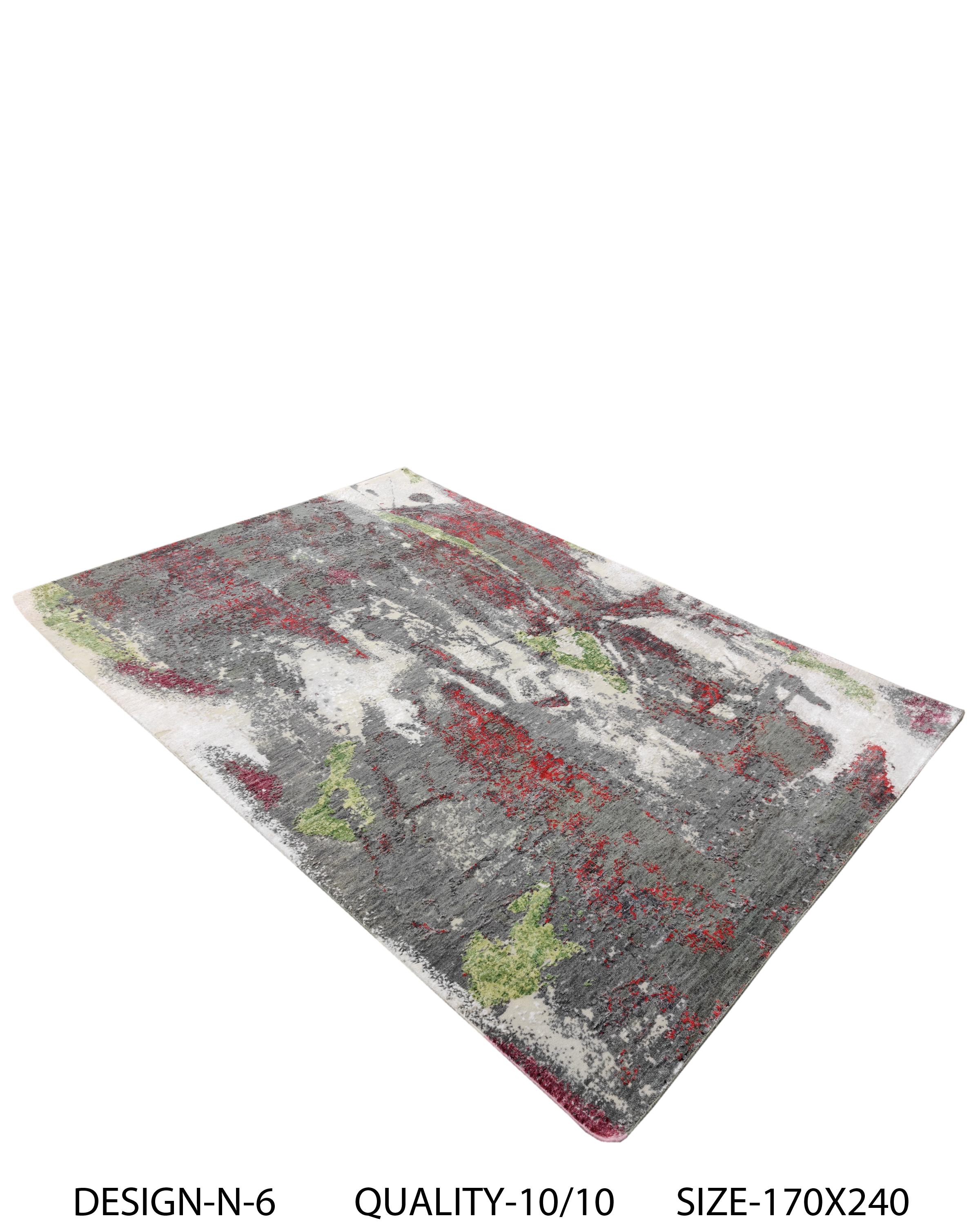 Hand-Knotted Modern Abstract Rug with Gray and Red All-Over Pattern by Rug & Kilim