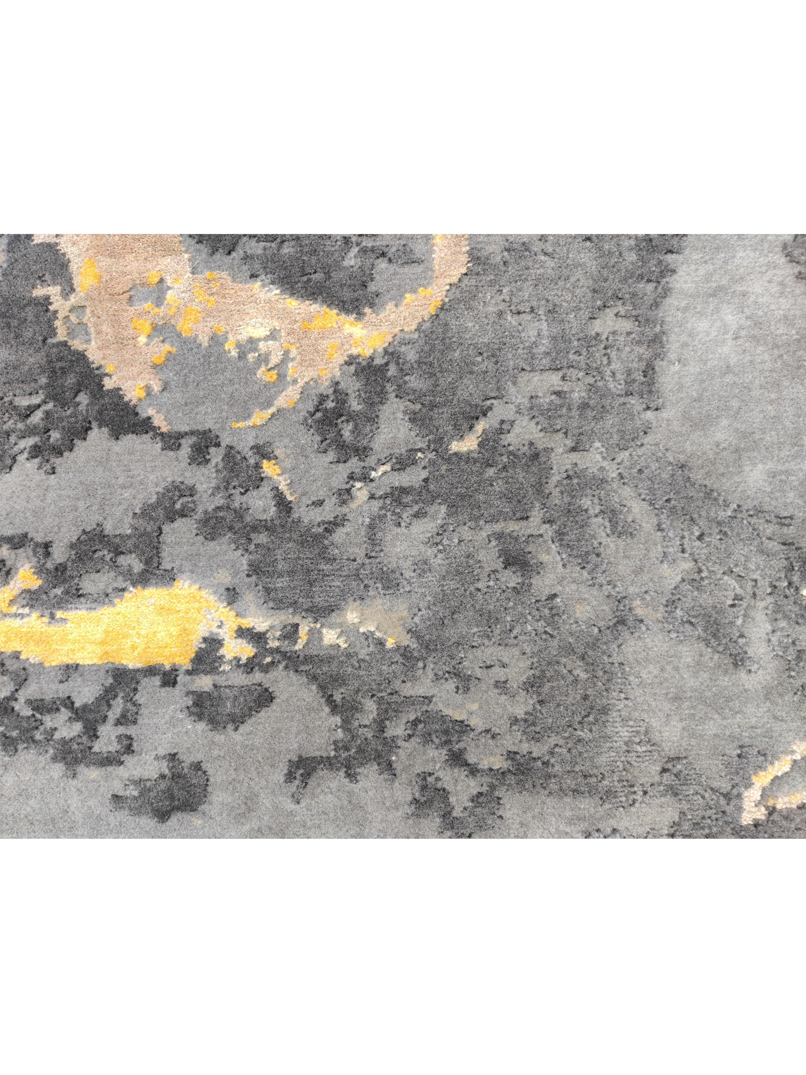 Hand-Knotted Modern Abstract Rug with Gray Black and Yellow All-Over Pattern by Rug & Kilim