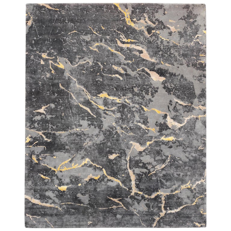 Modern Abstract Rug with Gray Black and Yellow AllOver Pattern by Rug