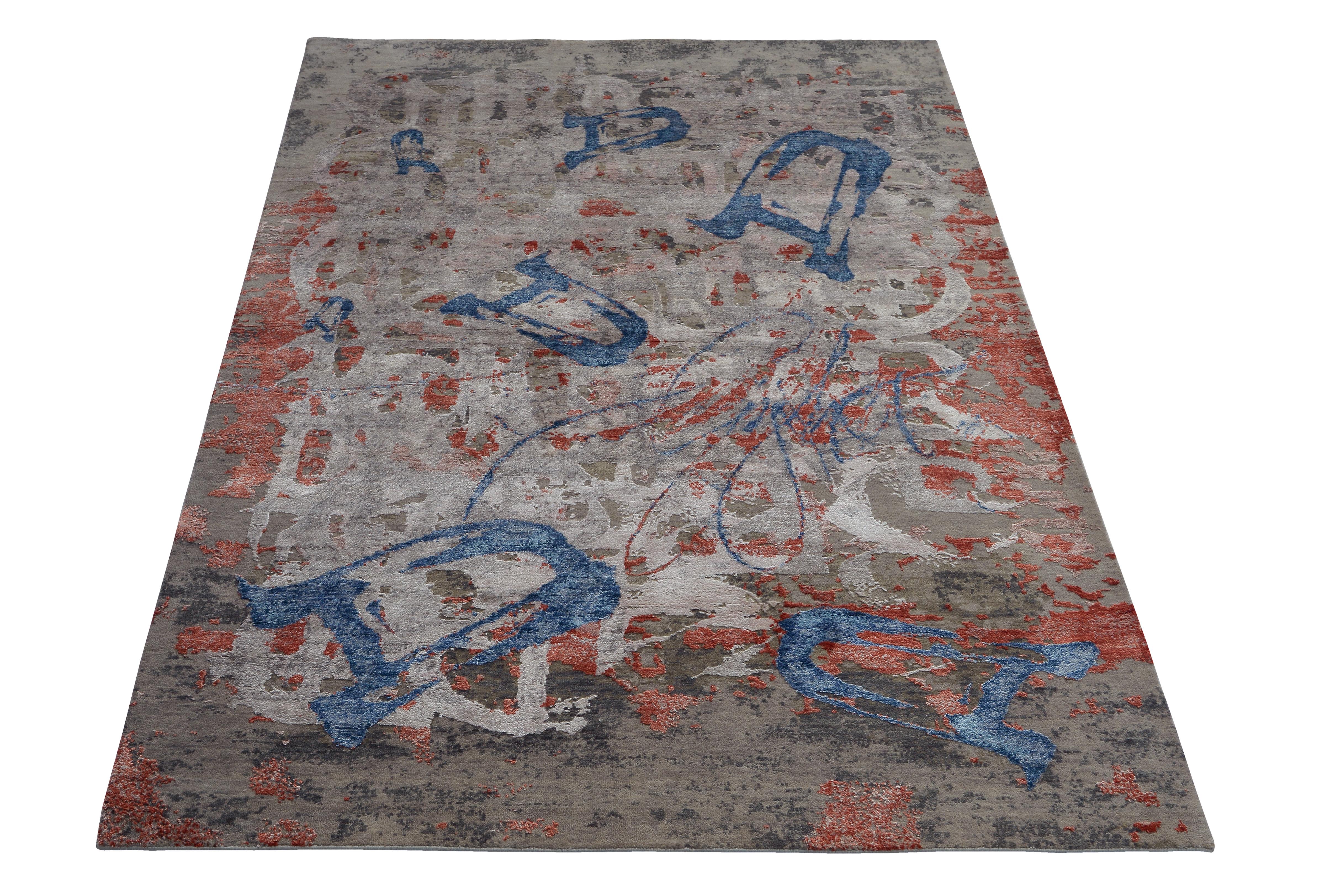 Modern Abstract Rug with Gray Red and Blue All-Over Pattern by Rug & Kilim In New Condition In Long Island City, NY