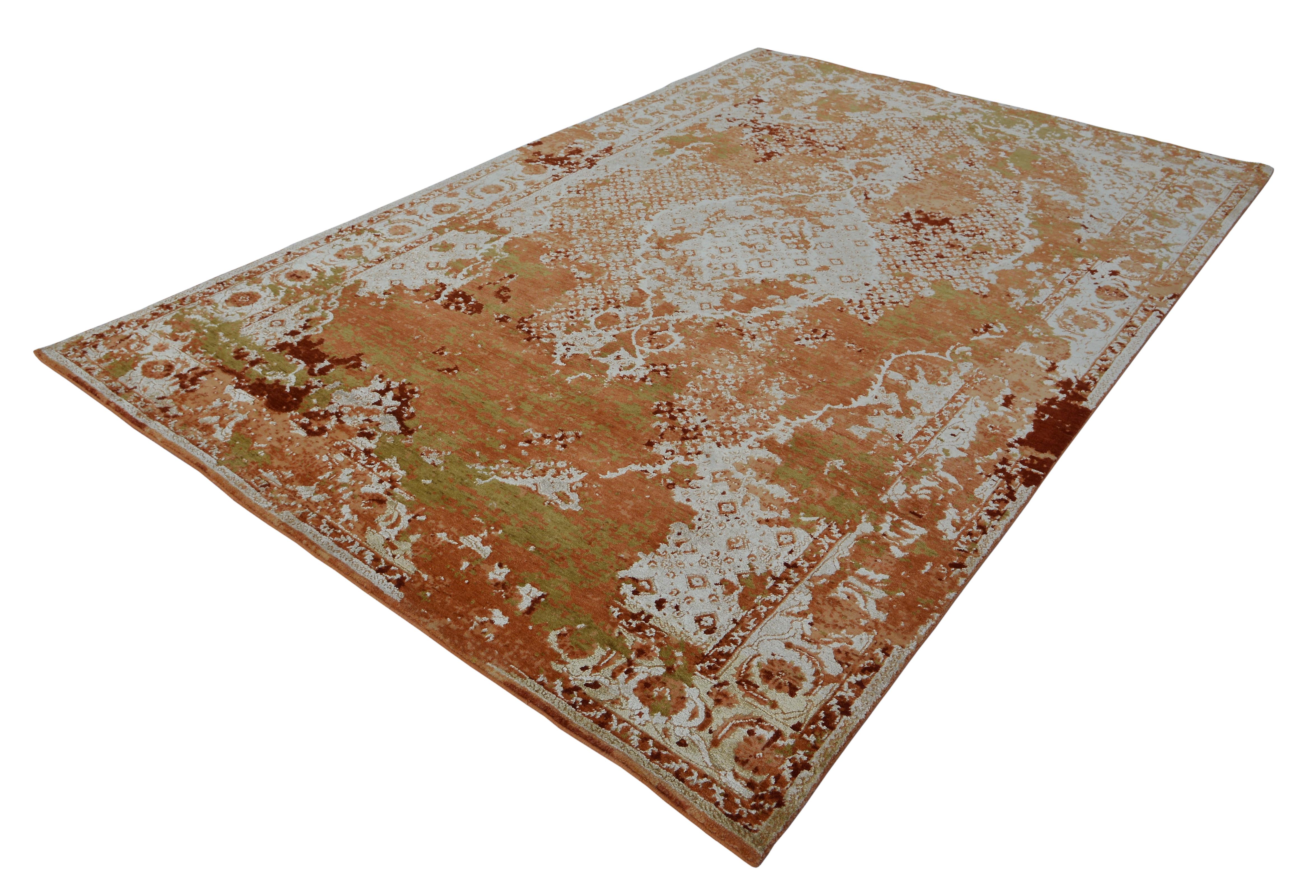 Hand-Knotted Rug & Kilim's Modern Abstract Rug with Orange and Beige All-Over Pattern For Sale
