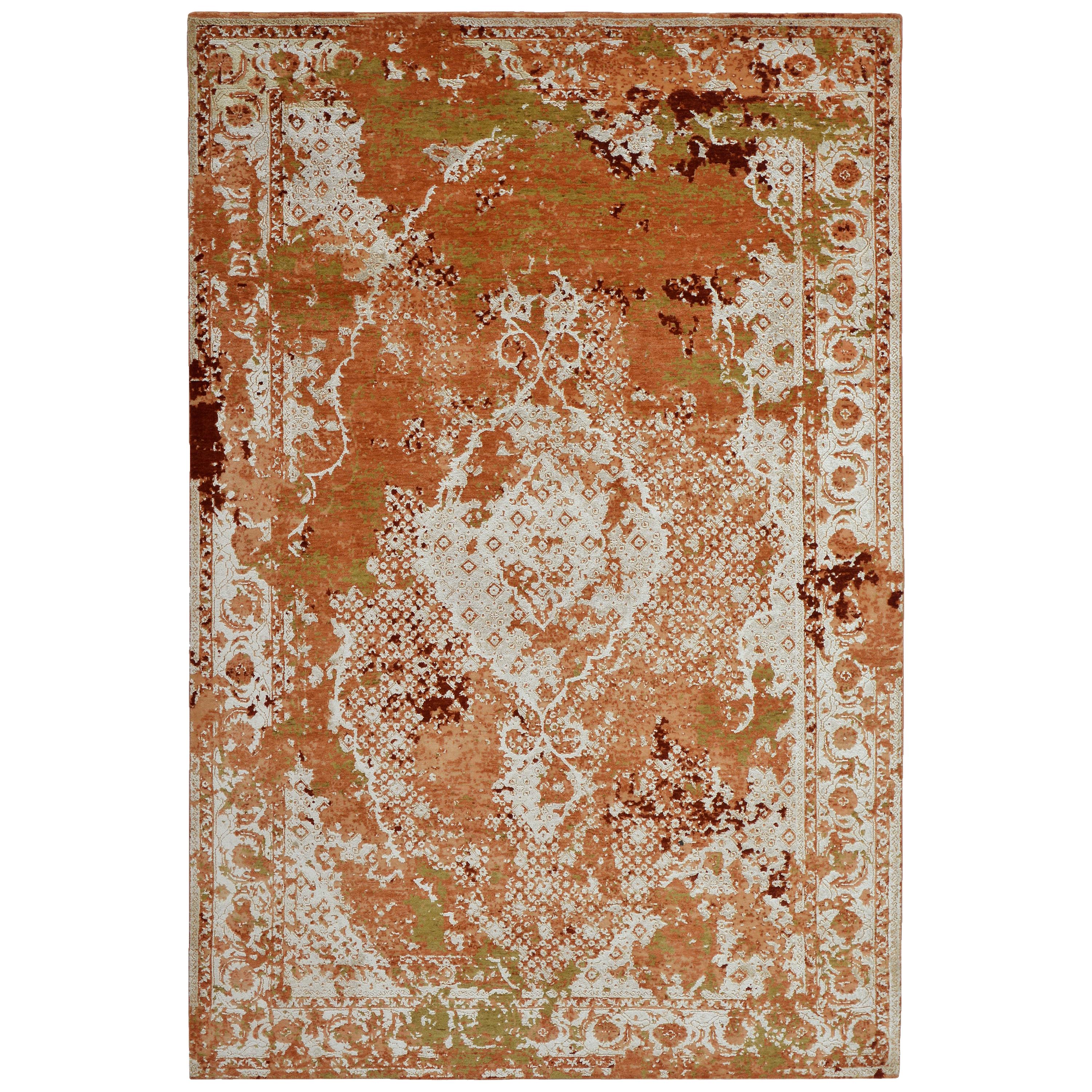 Rug & Kilim's Modern Abstract Rug with Orange and Beige All-Over Pattern For Sale