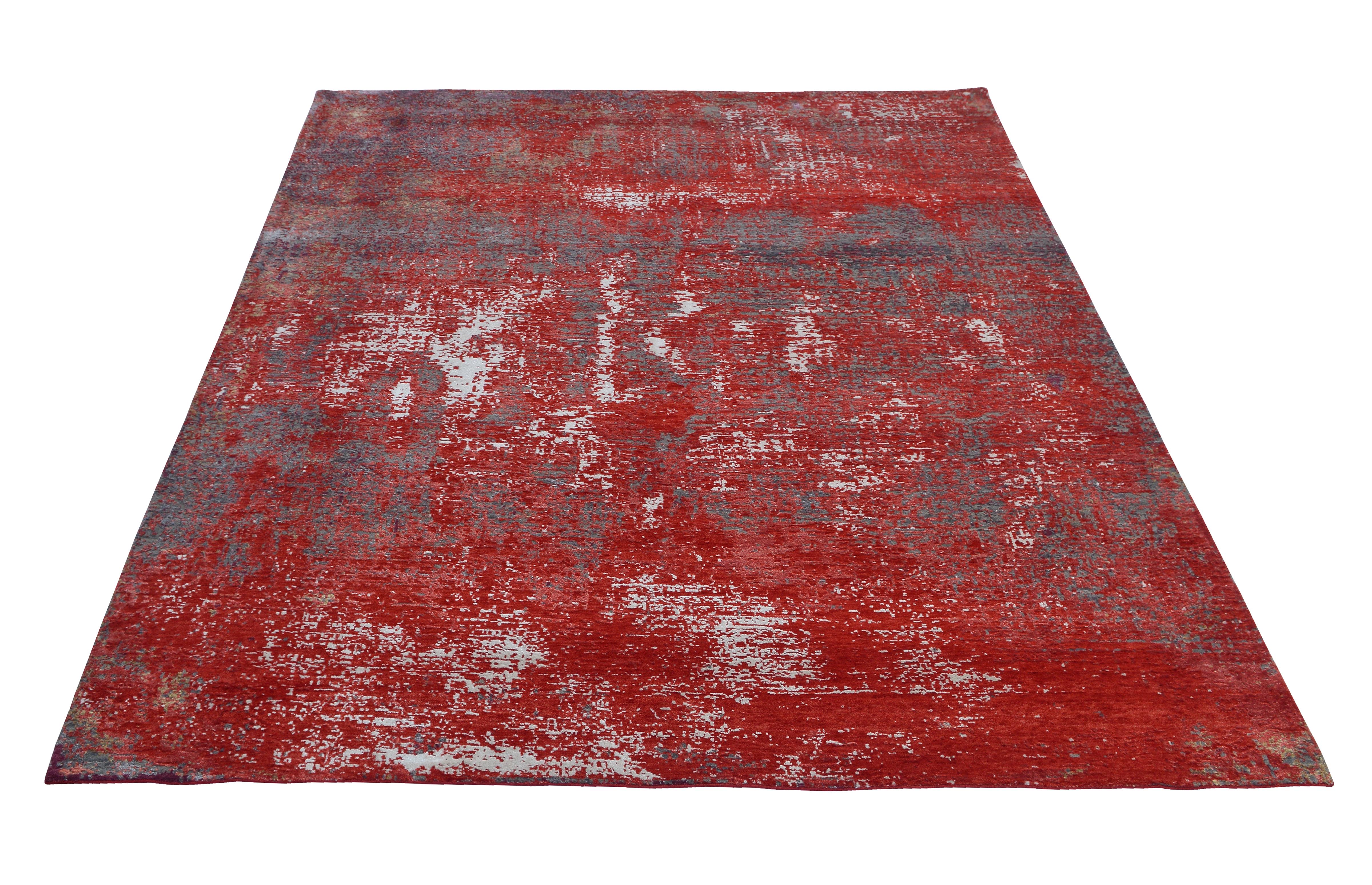 Indian Modern Abstract Rug with Red and Gray All-Over Pattern by Rug & Kilim